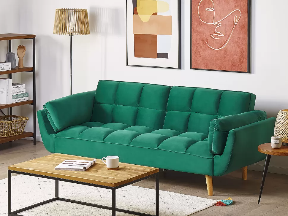 Fashion Beliani Velvet Sofa Bed Green Asby