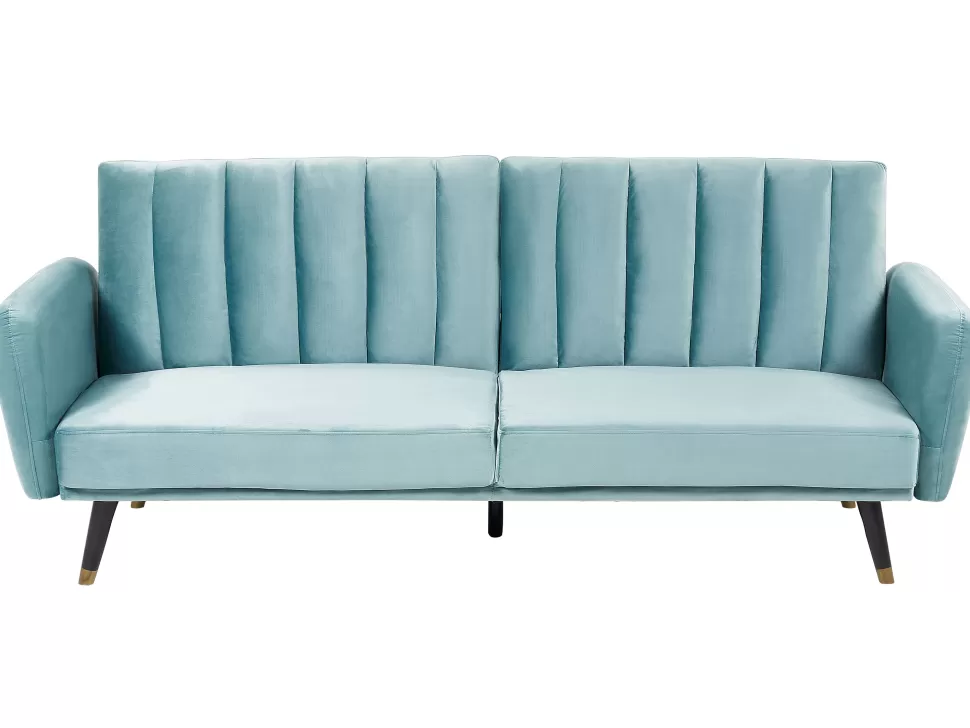 New Beliani Velvet Sofa Bed Light Blue Vimmerby