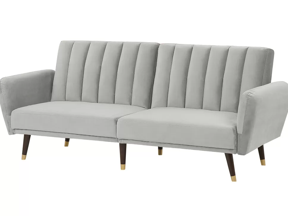 Cheap Beliani Velvet Sofa Bed Light Grey Vimmerby