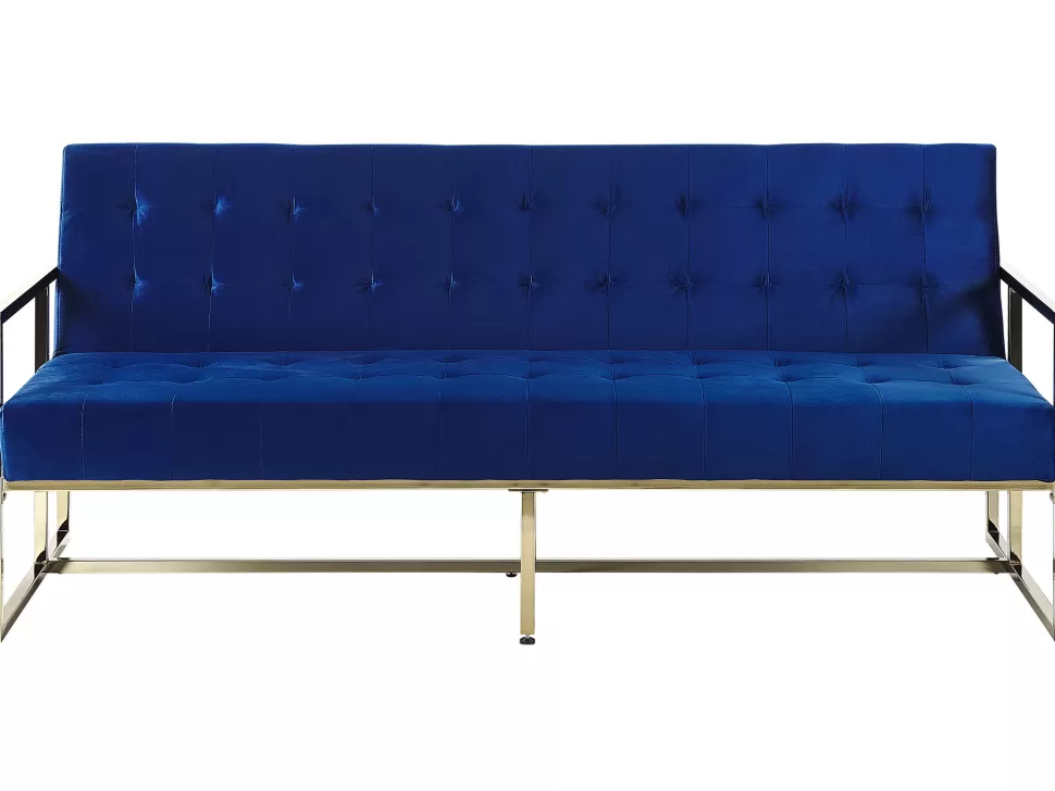 Cheap Beliani Velvet Sofa Bed Navy Blue Marstal