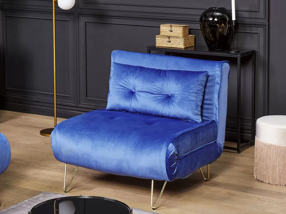 Sofas>Beliani Velvet Sofa Bed Navy Blue Vestfold