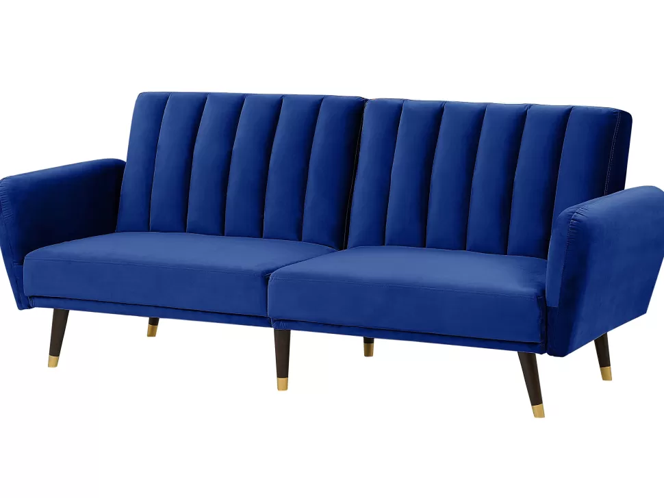 Sofas>Beliani Velvet Sofa Bed Navy Blue Vimmerby