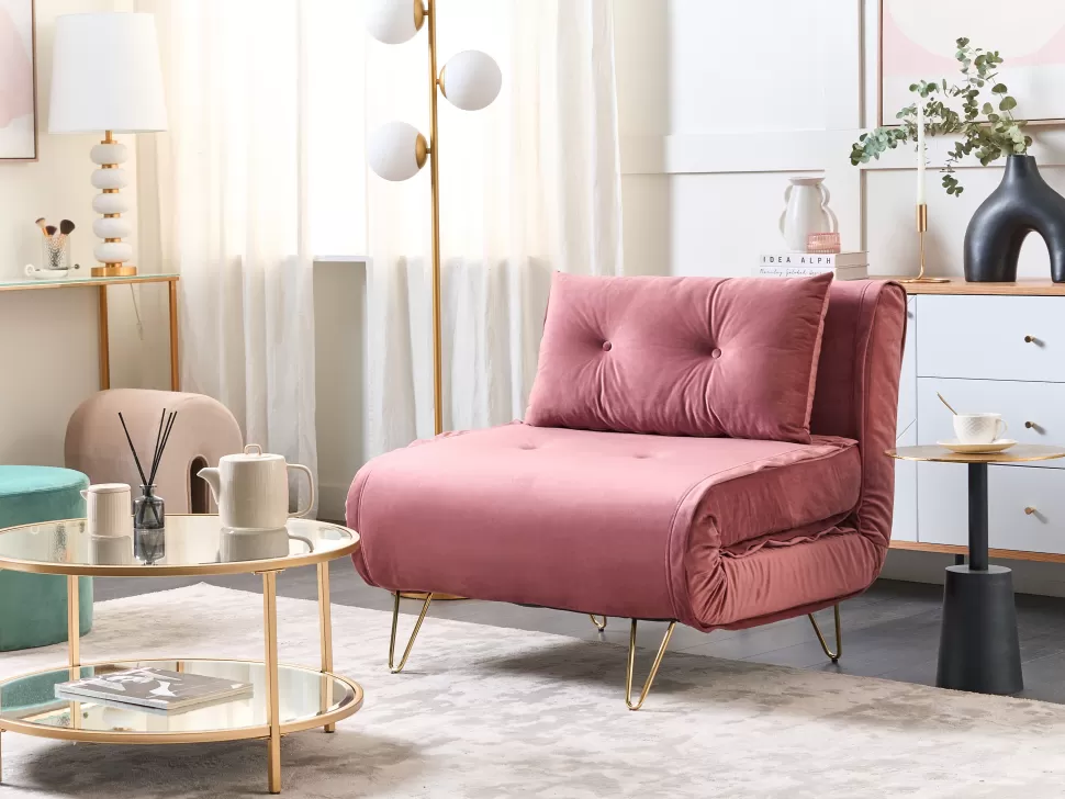 Sofas>Beliani Velvet Sofa Bed Pink Vestfold