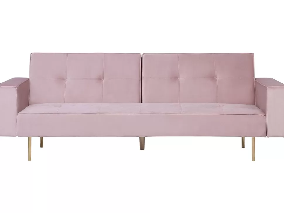 Sofas>Beliani Velvet Sofa Bed Pink Visnes