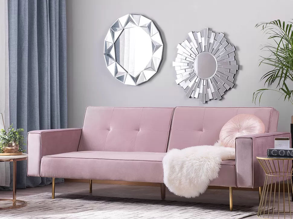 Sofas>Beliani Velvet Sofa Bed Pink Visnes