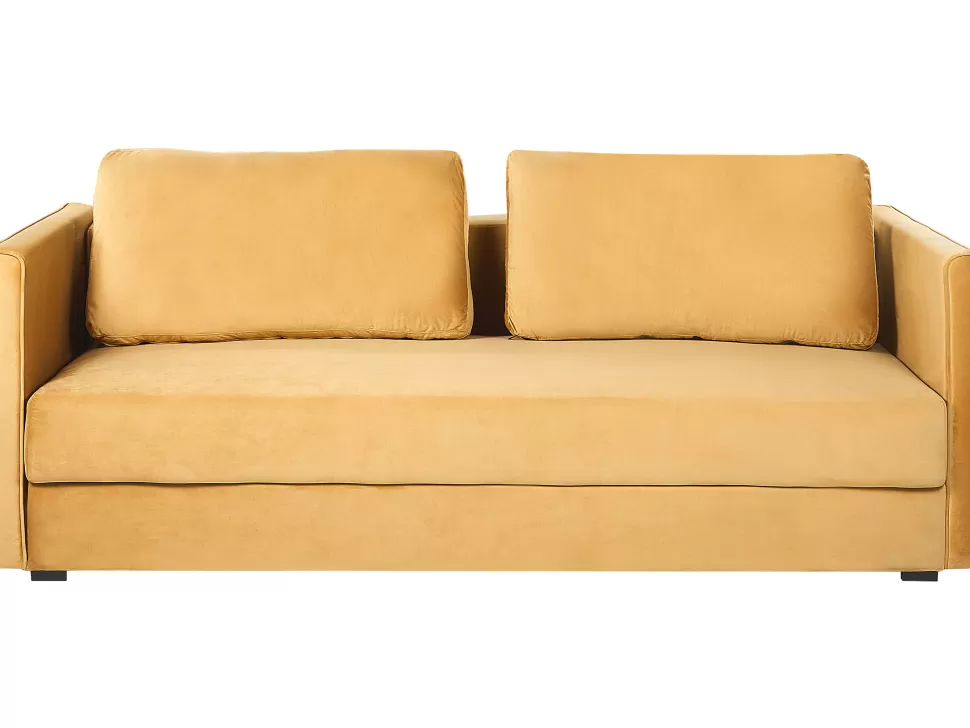 Sofas>Beliani Velvet Sofa Bed With Storage Yellow Eksjo