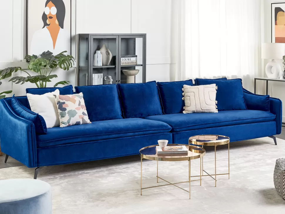 Outlet Beliani Velvet Sofa Navy Blue Aure