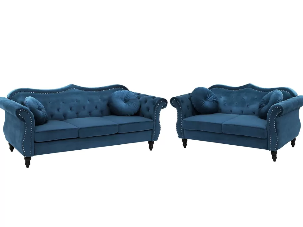 Clearance Beliani Velvet Sofa Set Navy Blue Skien