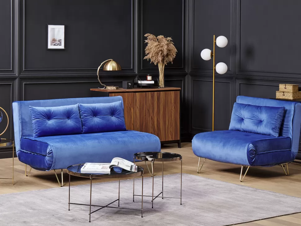 Sofas>Beliani Velvet Sofa Set Navy Blue Vestfold