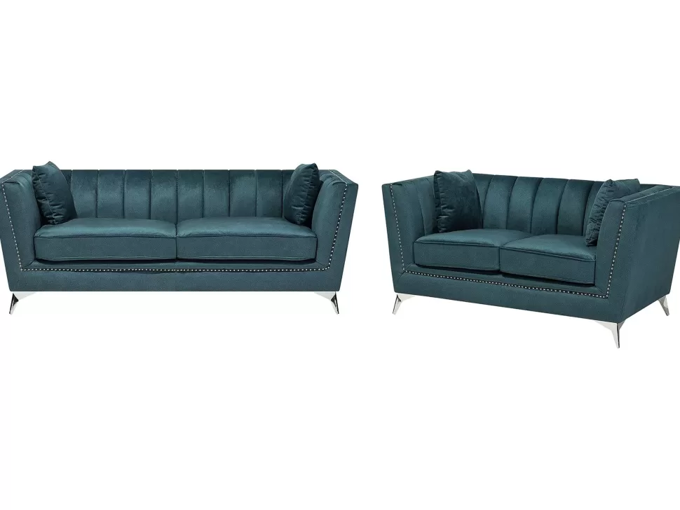 Sofas>Beliani Velvet Sofa Set Teal Blue Gaula