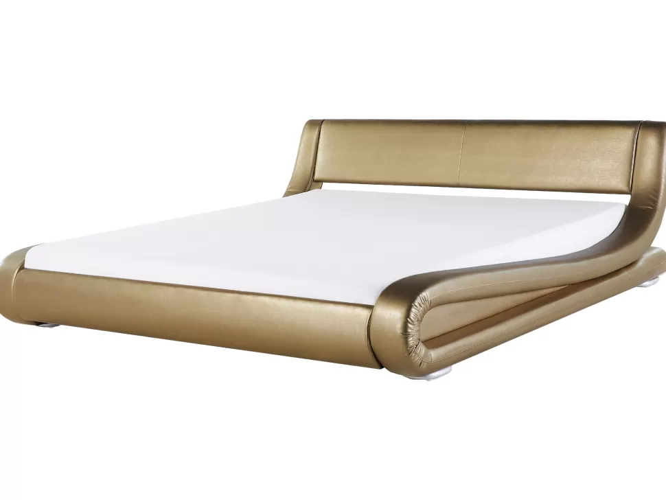 New Beliani Wasserbett Leder Gold 180 X 200 Cm Avignon