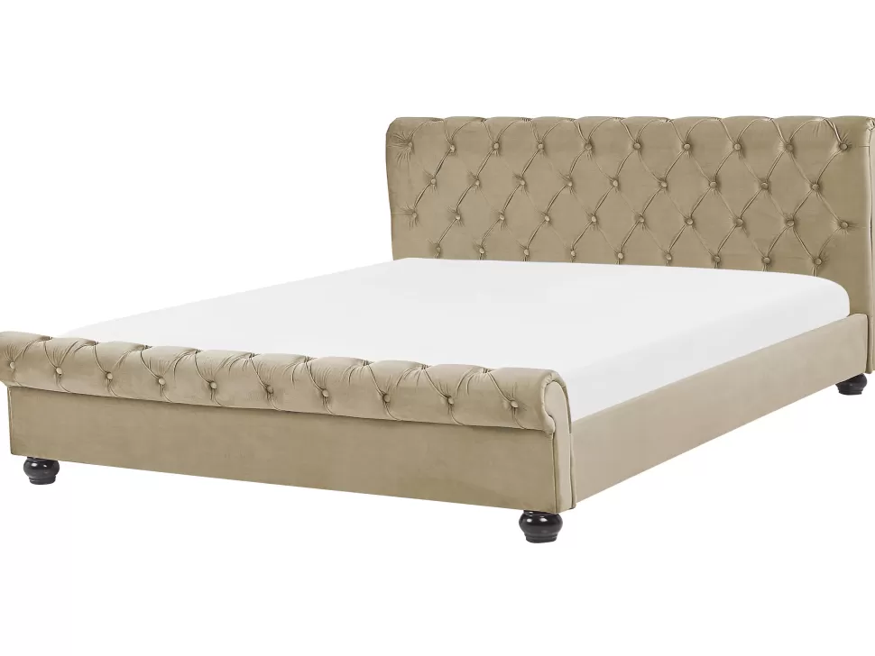 Cheap Beliani Wasserbett Samtstoff Beige 180 X 200 Cm Avallon