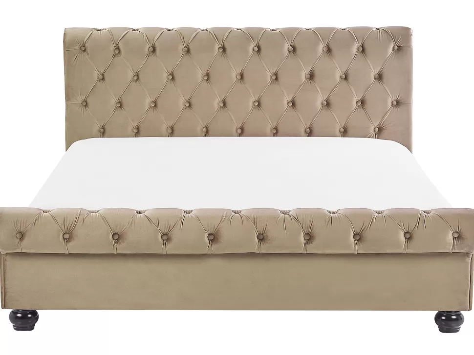 Cheap Beliani Wasserbett Samtstoff Beige 180 X 200 Cm Avallon