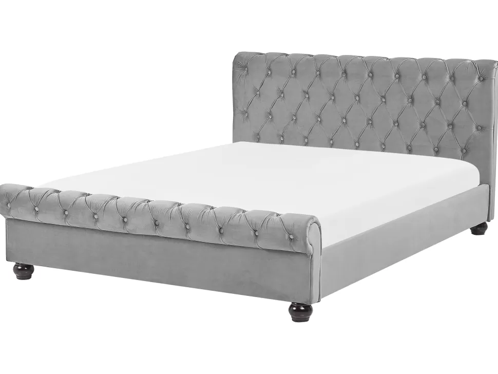 Betten>Beliani Wasserbett Samtstoff Hellgrau 180 X 200 Cm Avallon