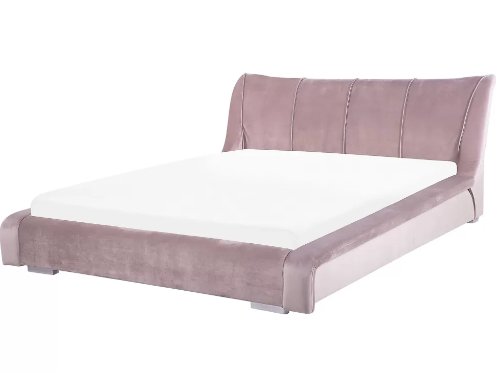 Betten>Beliani Wasserbett Samtstoff Rosa 160 X 200 Cm Nantes