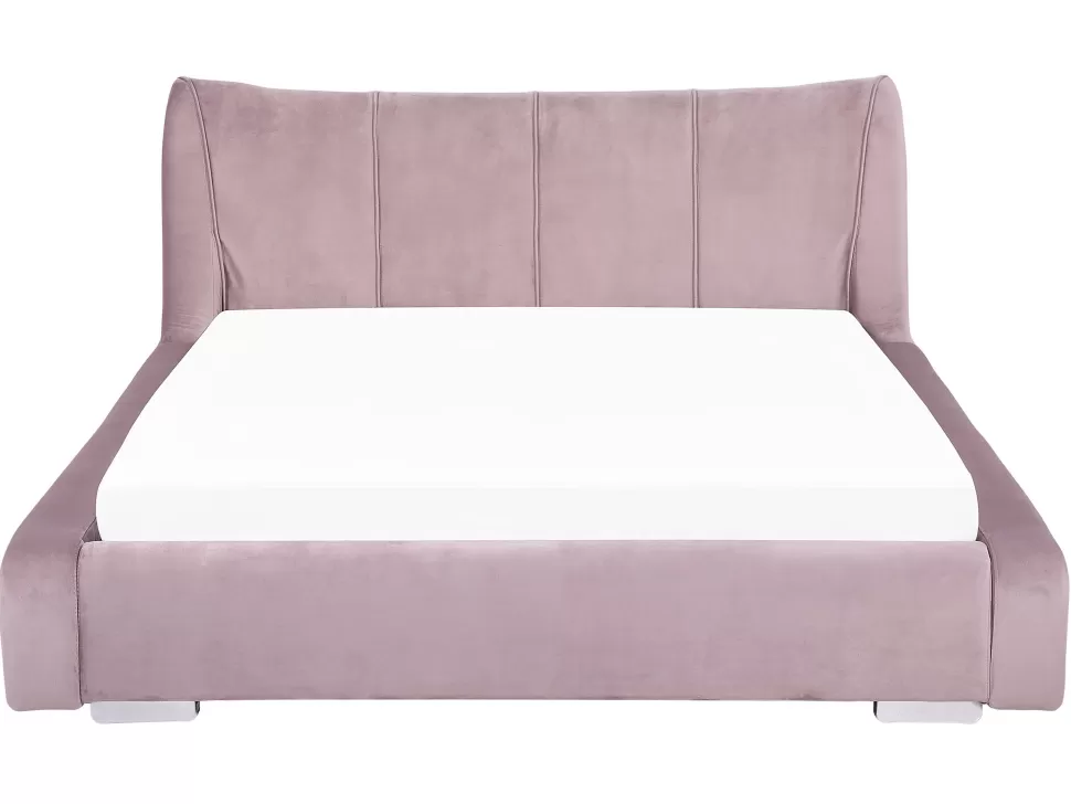 Betten>Beliani Wasserbett Samtstoff Rosa 160 X 200 Cm Nantes