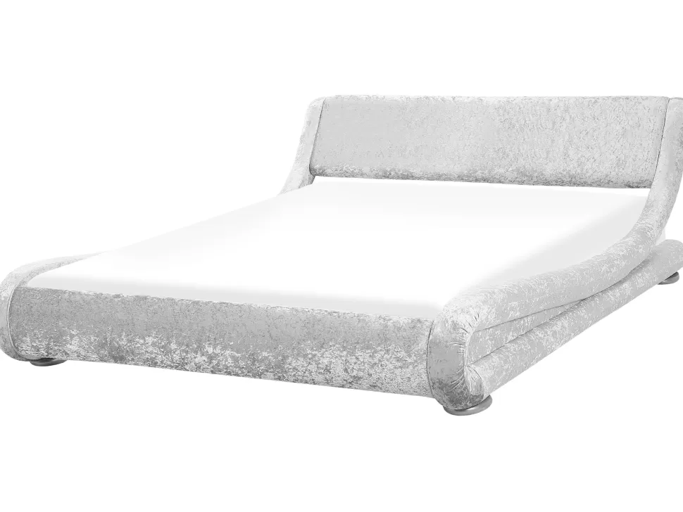 New Beliani Wasserbett Samtstoff Silber 180 X 200 Cm Avignon